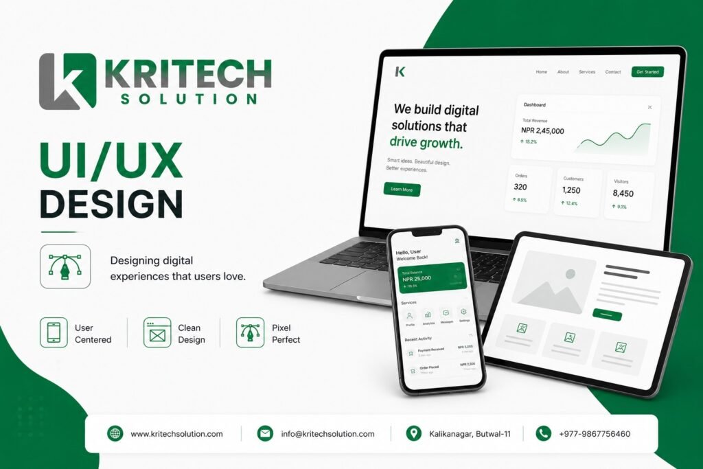 Professional UI UX design services for web and mobile by Kritech Solution Nepal
