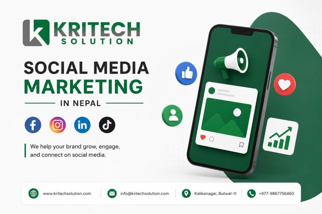 Social media marketing Nepal strategy illustration showing platforms used by Nepali businesses