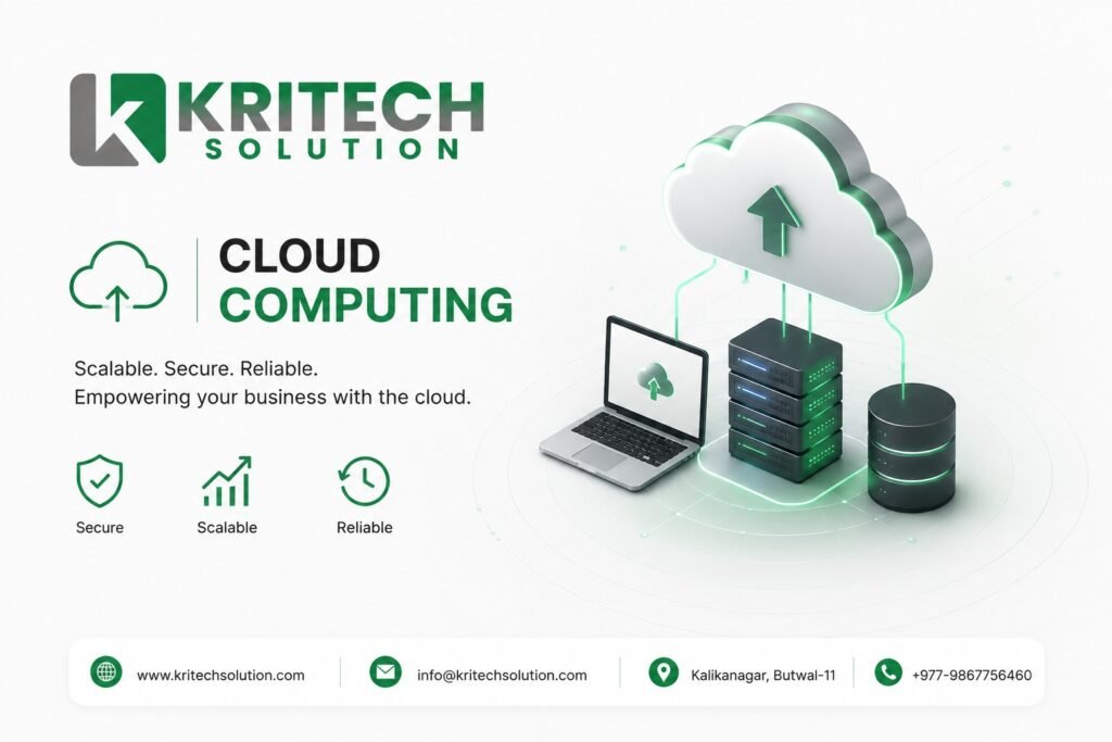 Cloud computing services Nepal illustration showing AWS Azure and Google Cloud for Nepal businesses