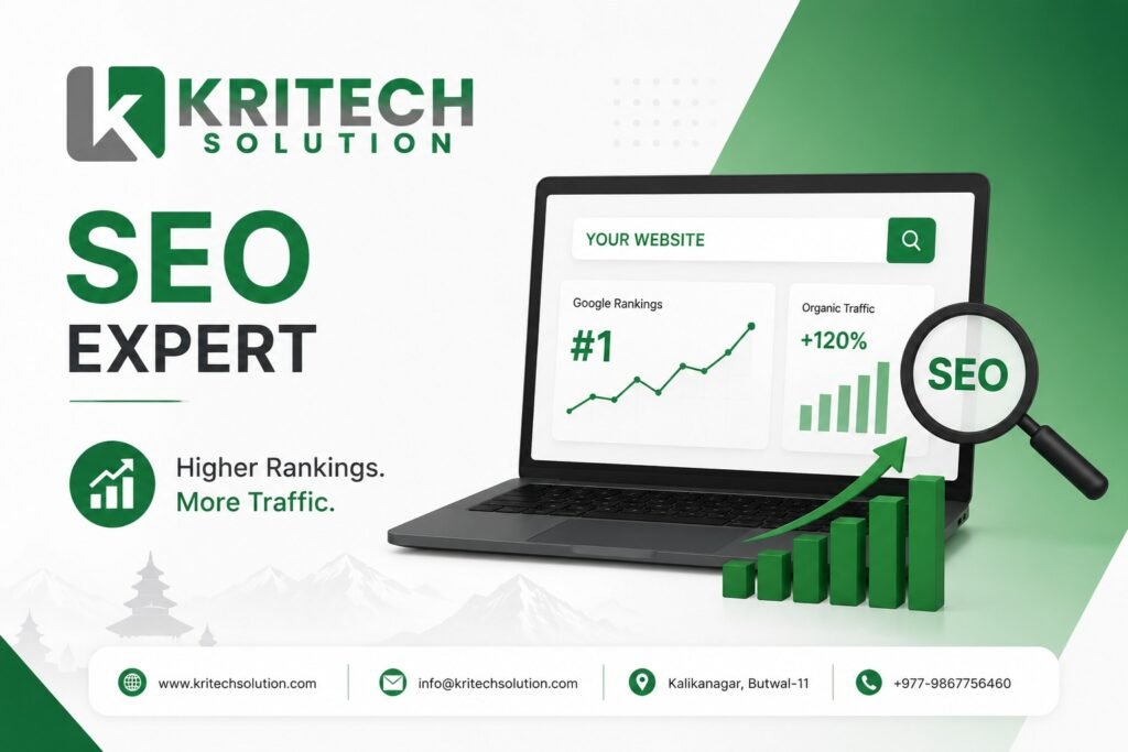 SEO expert analyzing website rankings and search performance for a Nepal business