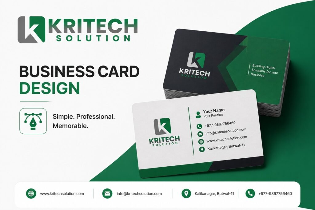 Creative business card design examples showing typography, color palette, and logo placement for Nepal businesses