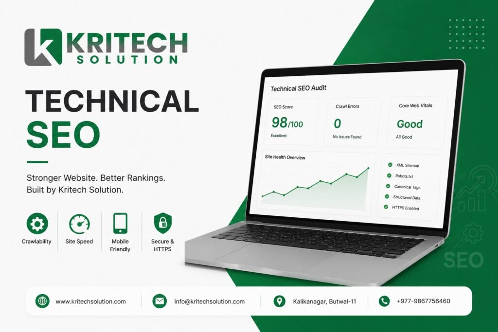 Technical SEO audit checklist showing crawl errors, page speed, Core Web Vitals, and site architecture optimization for better Google rankings