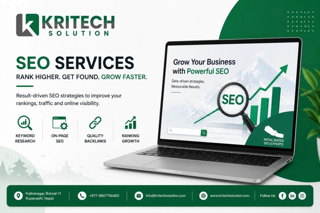 SEO services Nepal keyword ranking dashboard managed by Kritech Solution digital marketing team