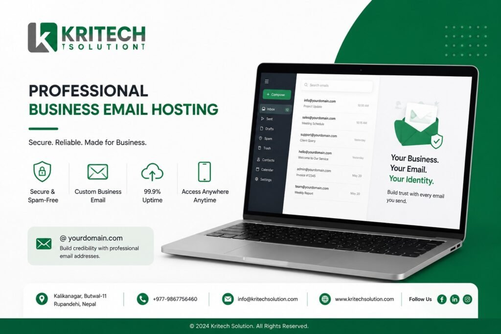 Business email hosting Nepal custom domain professional email setup by Kritech Solution
