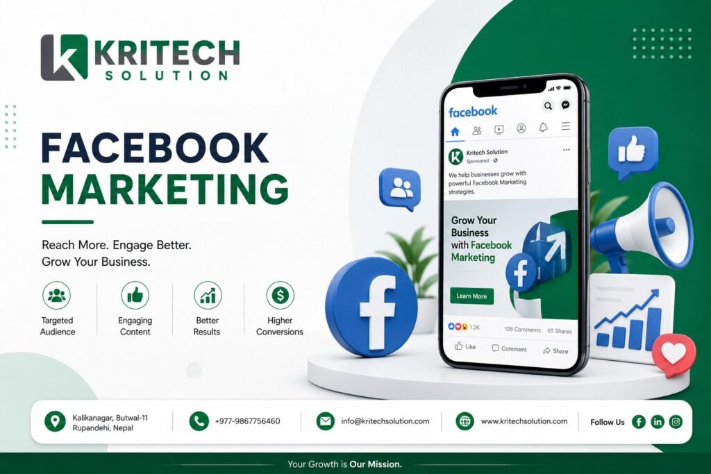 Facebook marketing Nepal strategy dashboard showing ad campaigns and audience targeting