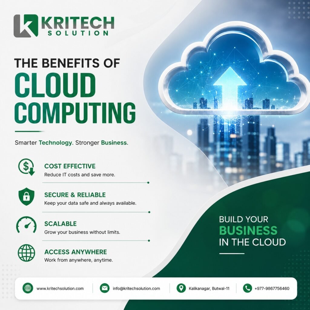Visual representation of the benefits of cloud computing for Nepal businesses by Kritech Solutions