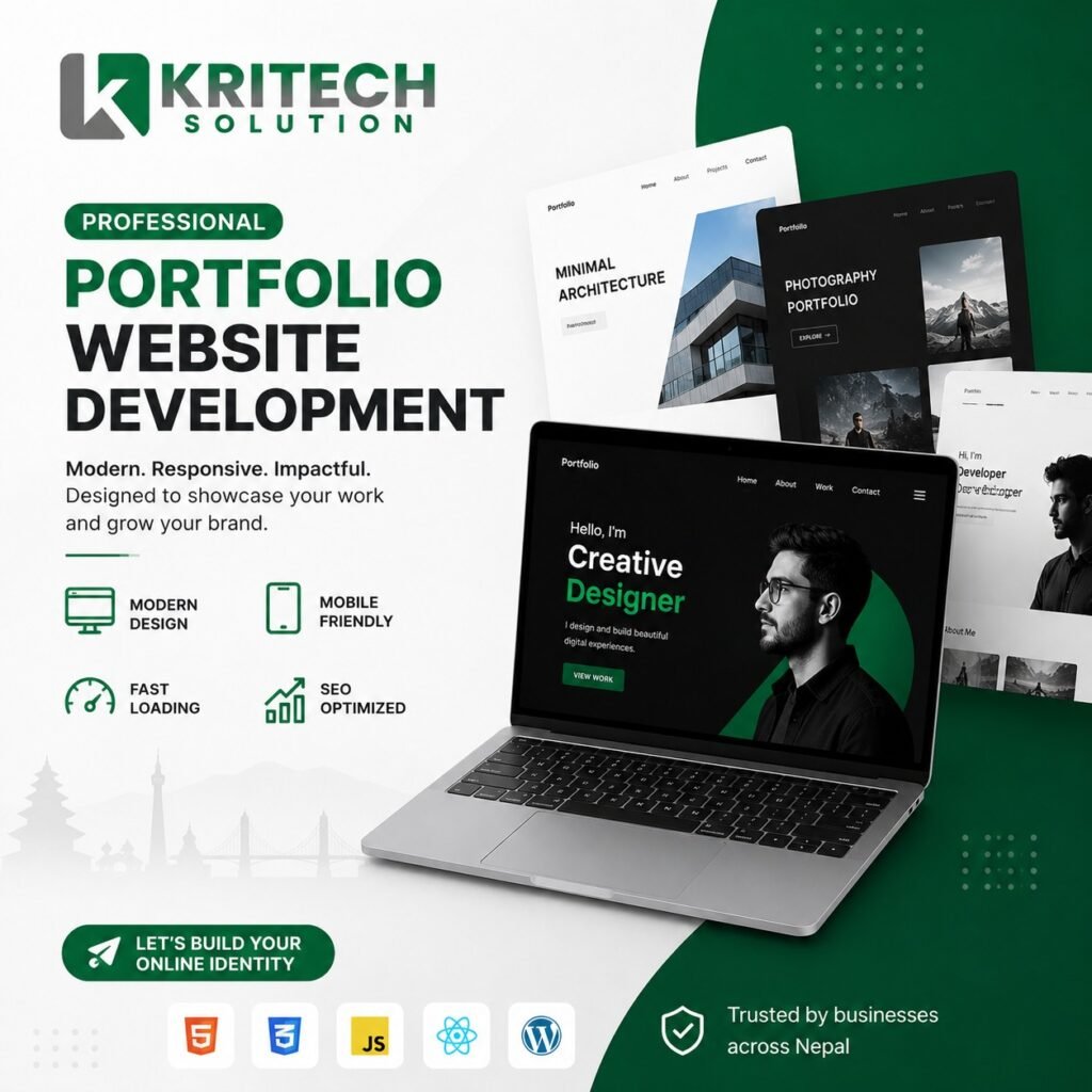 Custom portfolio website design services offered by Kritech Solutions in Nepal